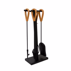 Charles Bentley Snug Crabapple Fireside Companion Set Iron Rectangular Base Poker Tongs Shovel Natural Coco Fiber Brush