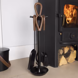 CHARLES BENTLEY Companion Set, Snug, Fig, Fireside Companion Set, Iron Poker, Tongs, Coal Shovel, Natural, Coco Fibre, Brush, ...