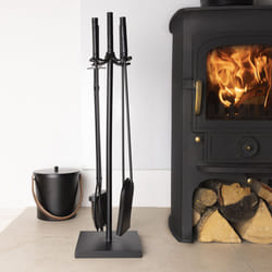 CHARLES BENTLEY Companion Set,  Snug, Redbud, Fireside Companion Set, Iron, Tool Stand, Aluminium Handles, Poker, Tongs, Shovel, Natural Coco Fibers,