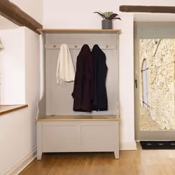CHARLES BENTLEY, Charnwood, Hallway Tidy, with Storage Bench, Free Standing, Contemporary, Grey, 6 Hooks, Top Shelf, 112 Litre Storage Capacity,