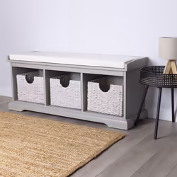 Charnwood Hallway Bench with Three Removable Storage Baskets and Removable Seat Cushion 24kg Grey