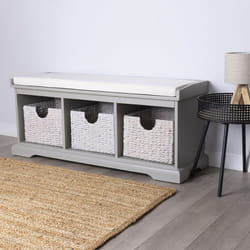 Charnwood Hallway Bench with Three Removable Storage Baskets and Removable Seat Cushion 24kg Grey