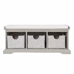 Charnwood Hallway Bench with Three Removable Storage Baskets and Removable Seat Cushion 24kg Grey