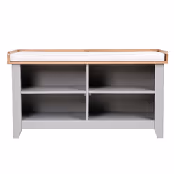 CHARLES BENTLEY Shoe Storage Shelves, Shoe Rack, Charnwood, Hallway, Bench with Open Shoe Tidy, Free Standing, 4 Cubbies, Painted Grey, Removable Seat