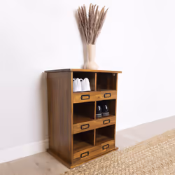 CHARLES BENTLEY, Charnwood, Wooden, Shoe and Boot Locker, Free Standing, Acacia Wood Body, 6 Storage Cubbies, Metal Label Hol ...