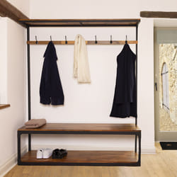 CHARLES BENTLEY Coat Hanger, Coat Rack, Coat Rail, Clothes Rack, Charnwood, Extra Large, Coat Rack with Shoe Tidy, Contemporary, Iron Framed, Acacia