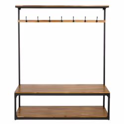 CHARLES BENTLEY Coat Hanger, Coat Rack, Coat Rail, Clothes Rack, Charnwood, Extra Large, Coat Rack with Shoe Tidy, Contemporary, Iron Framed, Acacia