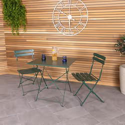 CHARLES BENTLEY Square Folding Powder Coated Steel Bistro Set For Patio, Garden, Balcony, Decking, Stylish, Outdoor Furniture, Rustproof, 2 Person,
