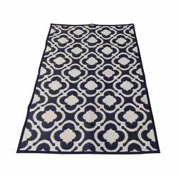 CHARLES BENTLEY Blue Patterned Lightweight Weatherproof Indoor/Outdoor Rug Plastic Garden Lightweight UV Resistant Recycled Material Mat For Balcony