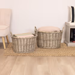 CHARLES BENTLEY Log Basket, Snug, Set Of Two, Oval, Wicker Log Baskets, Storage, Handmade, Nesting Handles, Carry Handles, Stackable, Log Storage,