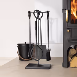 CHARLES BENTLEY Companion Set, Snug, Blackthorn, Fireside Companion Set, with Poker Tongs, Coal Shovel, Brush, Tool Stand, Ir ...