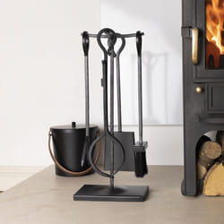 CHARLES BENTLEY Companion Set, Snug, Blackthorn, Fireside Companion Set, with Poker Tongs, Coal Shovel, Brush, Tool Stand, Iron, Matte, Traditional