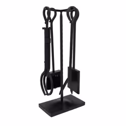 CHARLES BENTLEY Companion Set, Snug, Blackthorn, Fireside Companion Set, with Poker Tongs, Coal Shovel, Brush, Tool Stand, Iron, Matte, Traditional