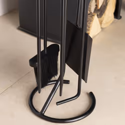 Charles Bentley Snug Cedar Fireside Companion Set with Poker Tongs Coal Shovel Brush Tool Stand Iron Matte Black Finish