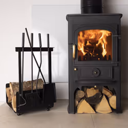Charles Bentley Snug Hazel Log Holder and Fireset Tool Stand Poker Tongs Brush Shovel Tool Stand Compact Matte Black