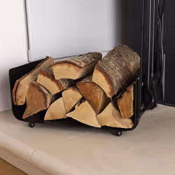 Charles Bentley Snug Hazel Log Holder and Fireset Tool Stand Poker Tongs Brush Shovel Tool Stand Compact Matte Black