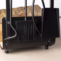 Charles Bentley Snug Hazel Log Holder and Fireset Tool Stand Poker Tongs Brush Shovel Tool Stand Compact Matte Black