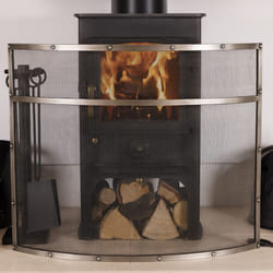 Charles Bentley Snug Holly Fireguard Rectangular Iron Contemporary Silver Gloss Mesh Centre