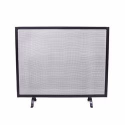 CHARLES BENTLEY Fire Guard, Snug, Aspen, Fireguard, Contemporary, Iron, Silver Mesh, Black Border, Matte Finish, Industrial Design, Powder Coated,
