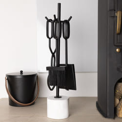 Charles Bentley Snug Birch Fireside Companion Set with Stand Poker Shovel Brush Tongs Tool Stand Iron Matte Black Finish