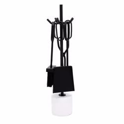 Charles Bentley Snug Birch Fireside Companion Set with Stand Poker Shovel Brush Tongs Tool Stand Iron Matte Black Finish