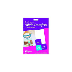 Avery HTT01 Printable Fabric Transfers for Light Cottons, 1 transfer Per A5 Sheet