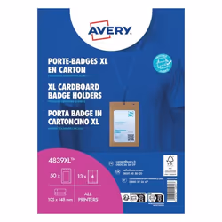 Avery 4839XL, Badge, Portrait, Cardboard, White, A6, 105 mm
