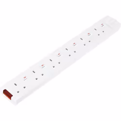 Masterplug 6 Socket Switched Trailing Lead No Plug & Cable White 13A