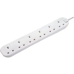 Masterplug BSG3-MS Six Socket Extension Lead, 3 Metre, White