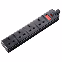 Masterplug ELS134B 13amp 4 Socket Trailing Socket - Black