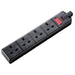 Masterplug ELS134B 13amp 4 Socket Trailing Socket - Black