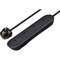 Masterplug Basic 4 Socket Extension Lead 5m Cable Power Strip Black