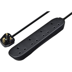 Masterplug Basic 4 Socket Extension Lead 5m Cable Power Strip Black