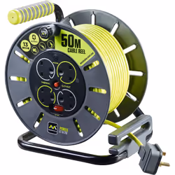 The Masterplug 4 Socket Extension Lead 13A Heavy Duty Steel Frame Cable Reel 50m is designed for home. garden and h ...