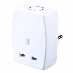 masterplug TAUSBEUR2 UK to EU Plug Adapter Converter with 2.1 A USB Charger - White