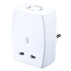 masterplug TAUSBEUR2 UK to EU Plug Adapter Converter with 2.1 A USB Charger - White