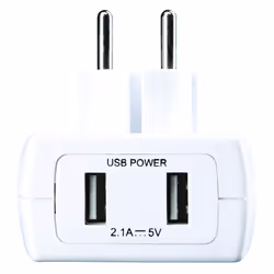 masterplug TAUSBEUR2 UK to EU Plug Adapter Converter with 2.1 A USB Charger - White