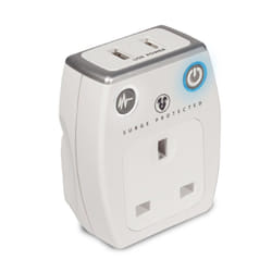 Masterplug White Surge Protected Plug Through Twin USB Charger Max 2.1A