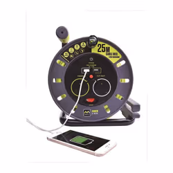 Masterplug OMU25132USL-PX 25m 2 Socket Electrical Cable Reel with 2x USB Charging Ports