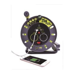Masterplug OMU25132USL-PX 25m 2 Socket Electrical Cable Reel with 2x USB Charging Ports