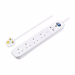 Masterplug 4 Socket 2m Inline Extension lead 2 x USB Ports White 13A