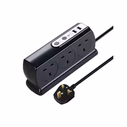 Masterplug Compact 6 Socket Surge Protected 2x USB Port Extension Lead 2m Black