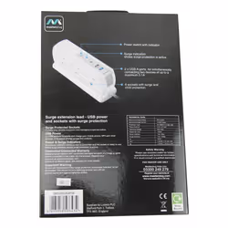 Masterplug 2m 6 Socket Surge Protected Extension Lead 2 USB Ports