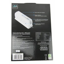 Masterplug 2m 6 Socket Surge Protected Extension Lead 2 USB Ports