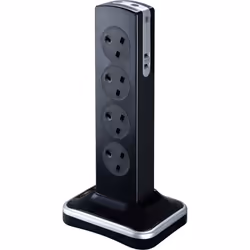 8 SOCKET 2M H05VV-F 3G1,25 SWITCHED TOWER SURGE EXTENSION LEAD + USB (2 PORT 3.1A) GLOSS BLACK - MP (UK)