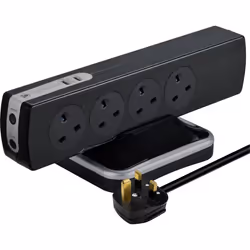 8 SOCKET 2M H05VV-F 3G1,25 SWITCHED TOWER SURGE EXTENSION LEAD + USB (2 PORT 3.1A) GLOSS BLACK - MP (UK)