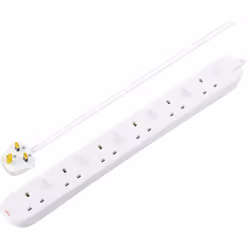 Masterplug 6 Socket 2m Switched Extension Lead White 13A