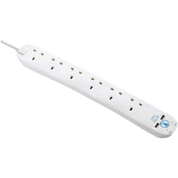Masterplug SRGU6210N-MP Six Socket Surge Protected Extension Lead with 2 USB Ports, 2 Metre, 19 x 7 x 6 cm, White