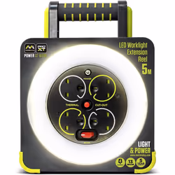 Masterplug WLU05134SL-PX Pro-XT Four Socket LED Work Light Extension Reel with Fold Out Stand, Thermal Cut Out and Power Swit ...