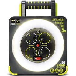Masterplug WLU05134SL-PX Pro-XT Four Socket LED Work Light Extension Reel with Fold Out Stand, Thermal Cut Out and Power Switch, 5 metre High